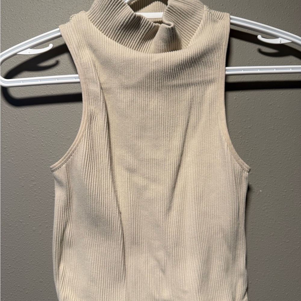 Free People Cream Ribbed Turtleneck Top